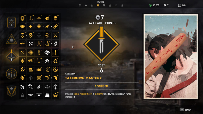 Far Cry 5's skill page. There are actually around the same number of individual nodes, but several of the skills are carried over from Far Cry 4's crafting system, and others are for the game’s new follower characters.